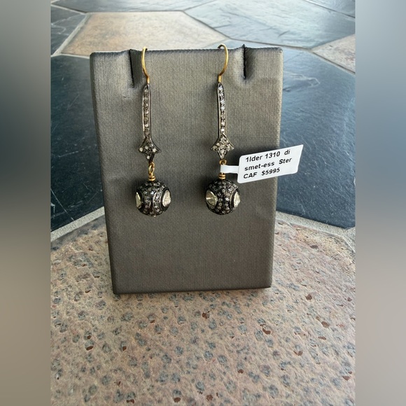 Elegant 14kt. Yellow Gold & Sterling Silver Diamond Dangle Earrings - Picture 4 of 12